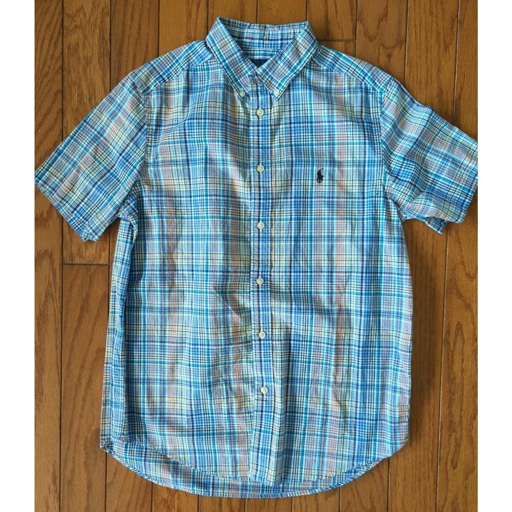 Polo Ralph Lauren Boys Plaid Button-Down Dress Shirt XL 18-20 Blue White Easter
